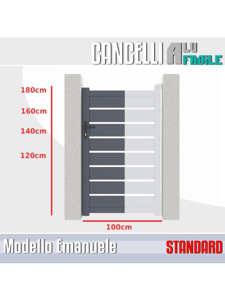 cancelletto pedonale alluminio misure larghezza 1m e altezza 120cm 140cm 160cm 180cm misure standard