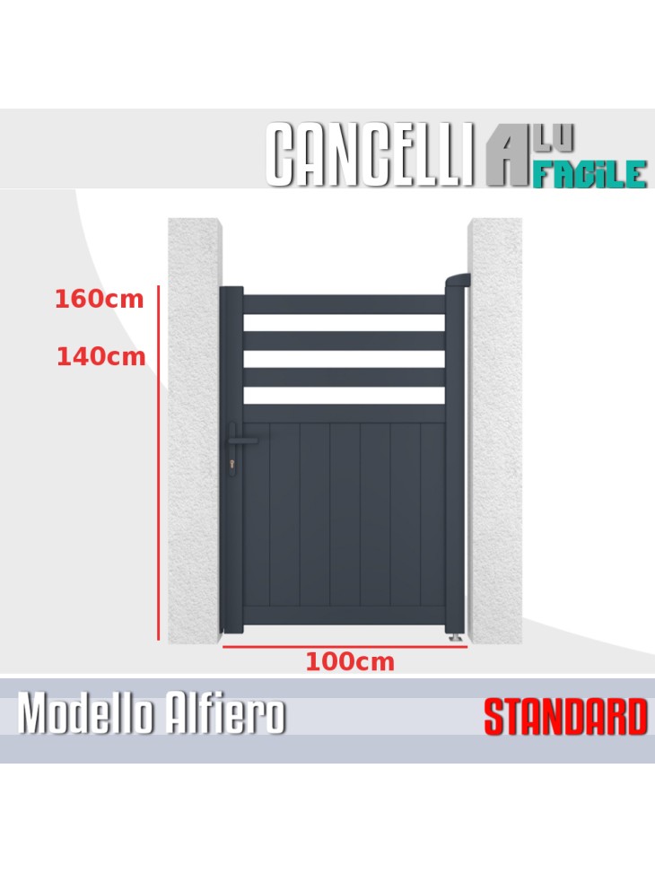 cancelletto pedonale alluminio misure larghezza 1m e altezza  140cm 160cm 180cm misure standard