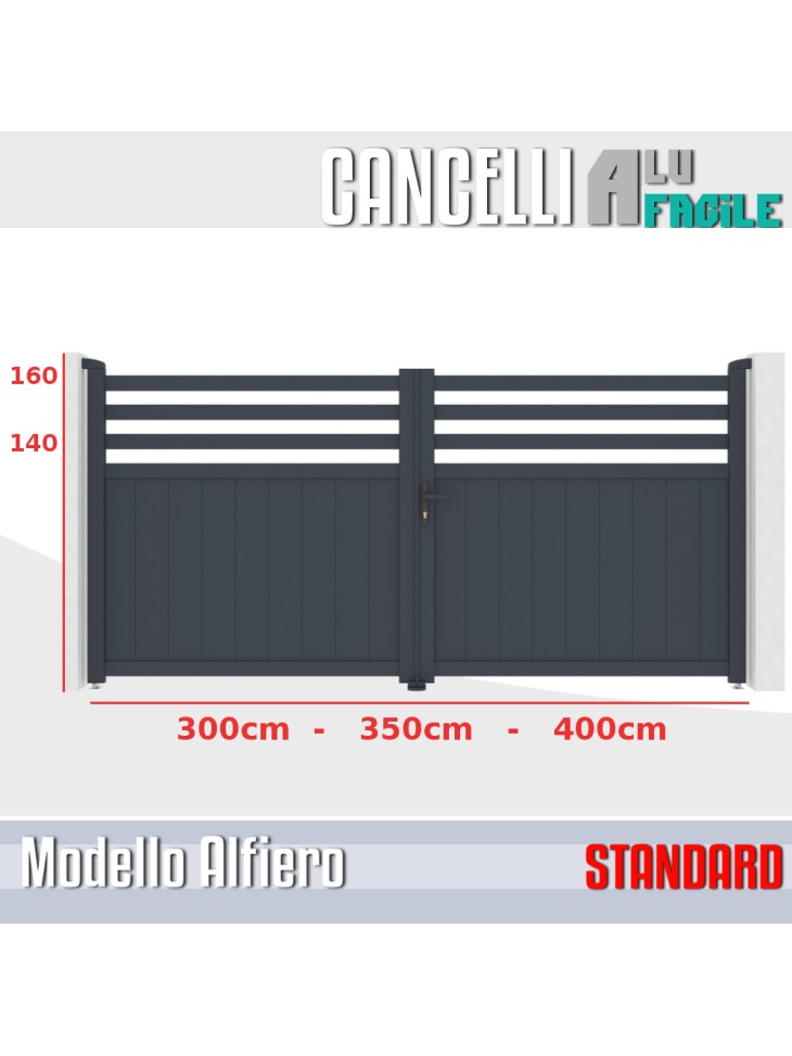 cancello a battente  alluminio misure larghezza 3m 3,5m 4m altezza  140cm 160cm 180cm misure standard