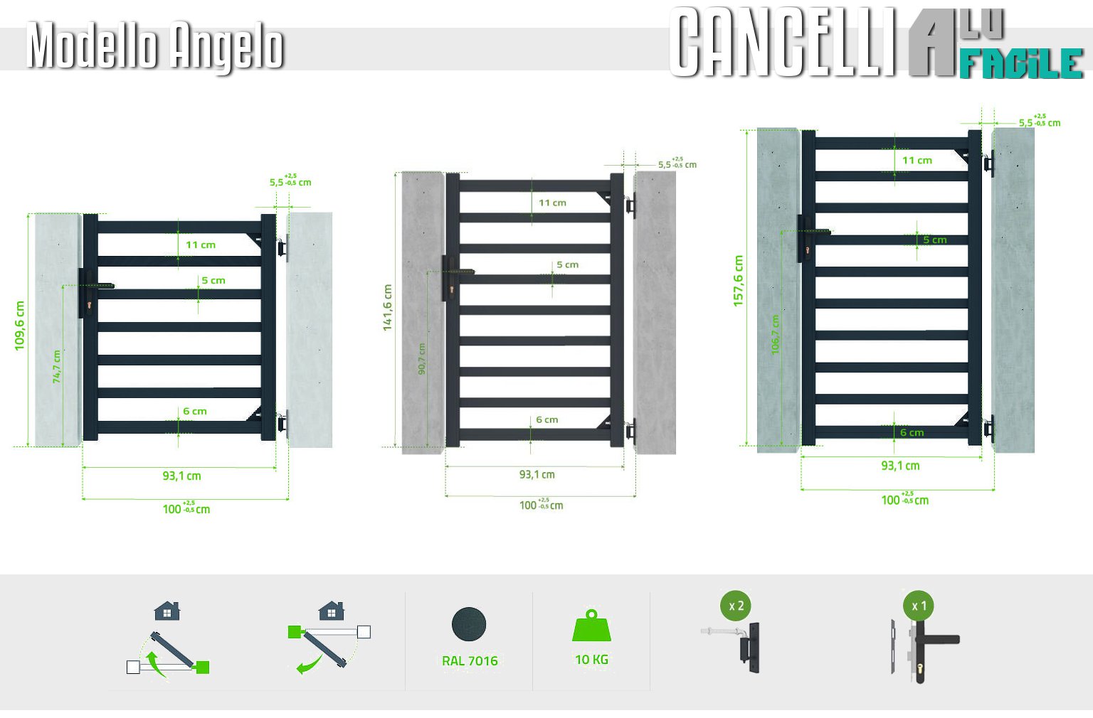 misure cancelletto alluminio pedonale