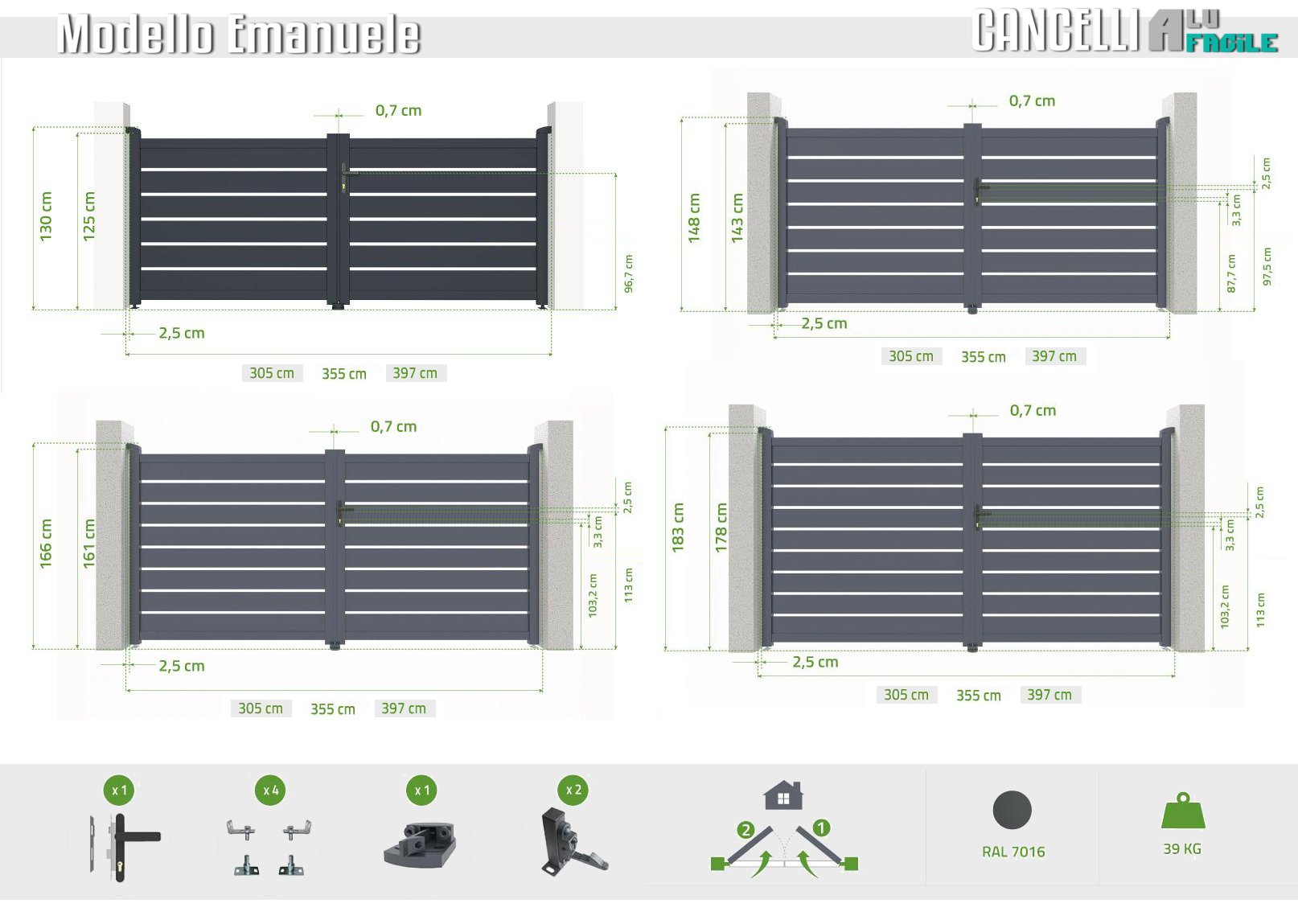 misure cancello alluminio battente